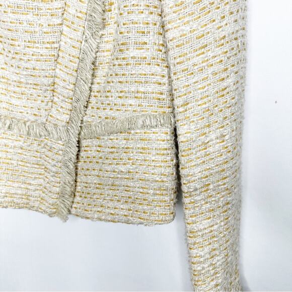 INTERMIX Yellow & White Woven Front Zip Blazer NWT in Size 0 - Picture 3 of 6